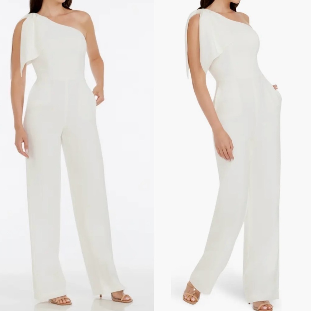 NWOT Dress the Population Tiffany One-Shoulder Jumpsuit white sz XS - Picture 2 of 6